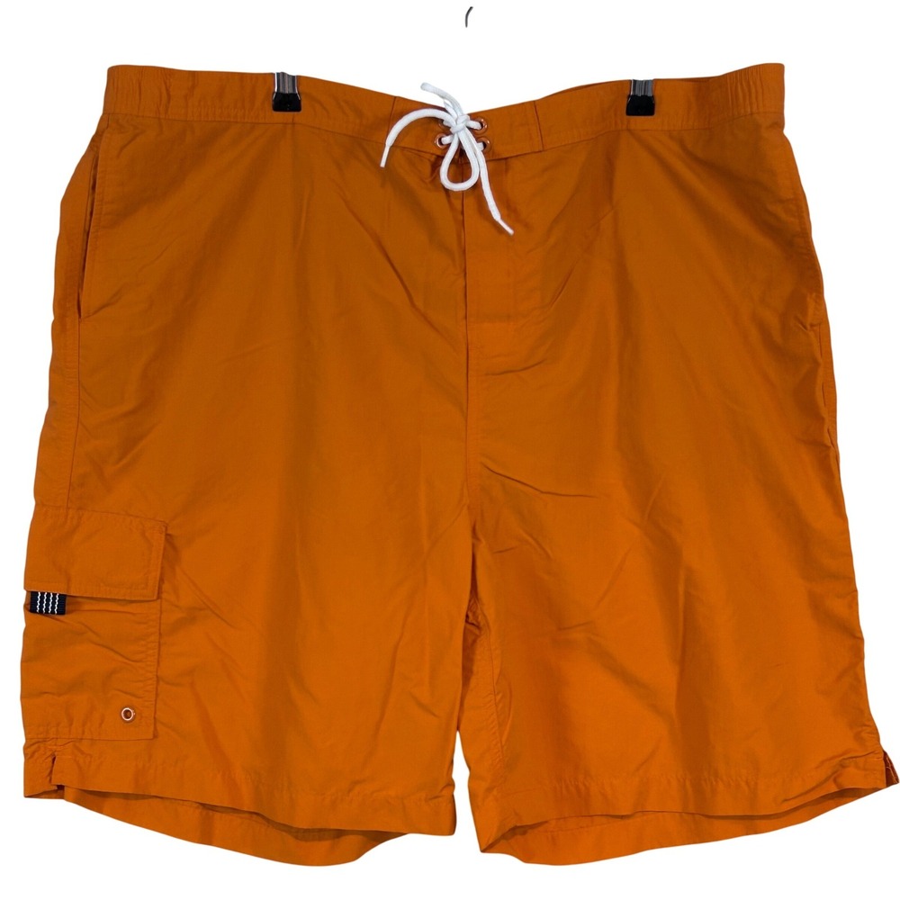 Lands' End Mens Orange‎ Cargo Swim Trunks XXL 44-46 Mesh Lined Drawstring Shorts